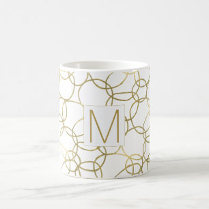 Taza De Café Oro Blanco Glam Monograma de Círculos Elegantes