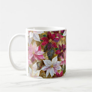 Taza De Café Oro Borgoña Bronce Pink Red Poinsettia