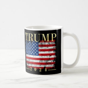 Taza De Café Oro con bandera Donald Trump para la presidencia 2