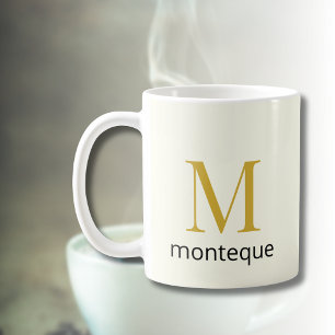 Taza De Café Oro de Crema Monograma Nombre Personalizado Regalo
