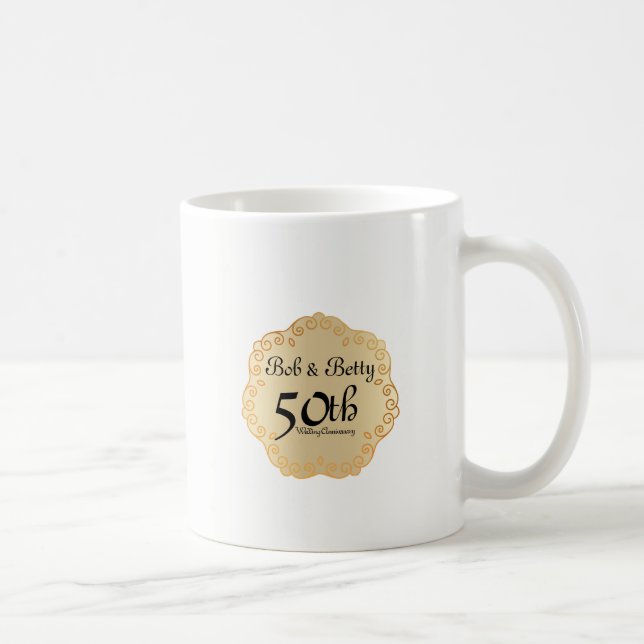 Taza De Café Oro del 50 aniversario Boda personalizado (Derecha)