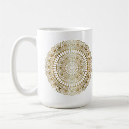 Taza De Café Oro elegante en blanco Lotus Henna Mandala