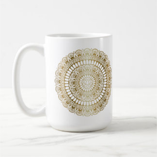 Taza De Café Oro elegante en blanco Lotus Henna Mandala