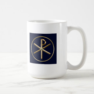 Taza De Café Oro en el símbolo azul oscuro Chi-Rho