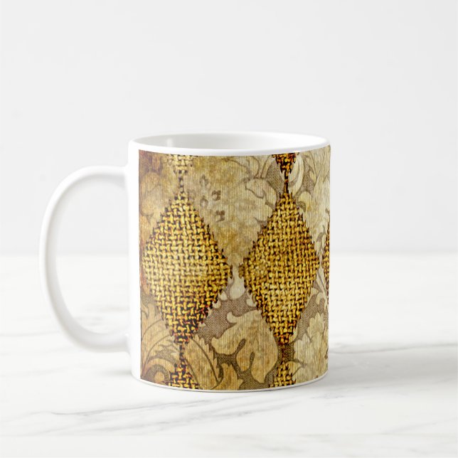 Taza De Café Oro Geométrico: Sofisticación del patrón Retro. (Izquierda)