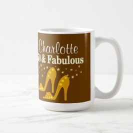 TAZA DE CAFÉ ORO GLAMOROSO PERSONALIZADO 50 BARRO DE CUMPLEAÑOS