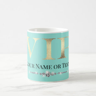 Taza De Café Oro Glamuroso VIP sobre Verde Azulado