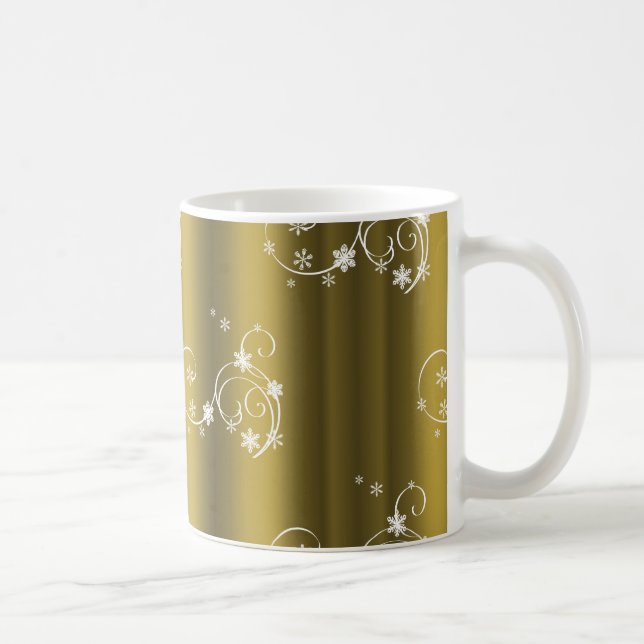 Taza De Café Oro metálico, Navidades de Swirls Blancos (Derecha)