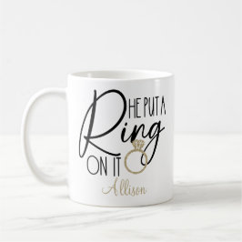Taza De Café Oro moderno negro nombre él le puso un anillo 