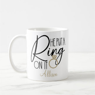 Taza De Café Oro moderno negro nombre él le puso un anillo