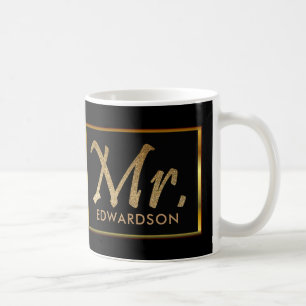 Taza De Café Oro moderno y Sr. negro boda personalizado