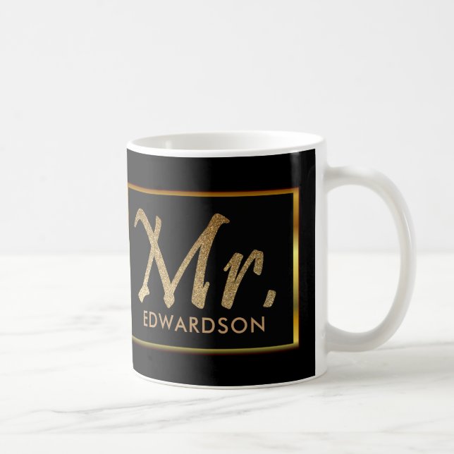 Taza De Café Oro moderno y Sr. negro boda personalizado (Derecha)