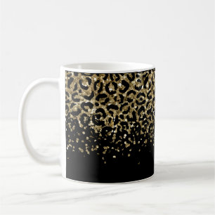 Taza De Café Oro Negro Estampado de Leopardo Brillo Superpuesto