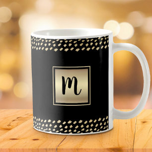 Taza De Café Oro negro hoja monograma script audaz minimalista
