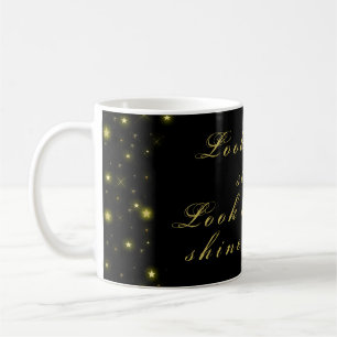 Taza De Café Oro personalizado y estrellas brillantes en negro