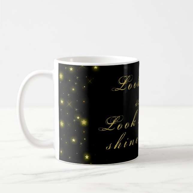 Taza De Café Oro personalizado y estrellas brillantes en negro (Izquierda)