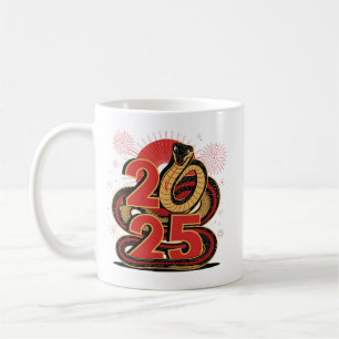 Taza De Café Oro rojo chino Feliz Año Nuevo lunar de la serpien