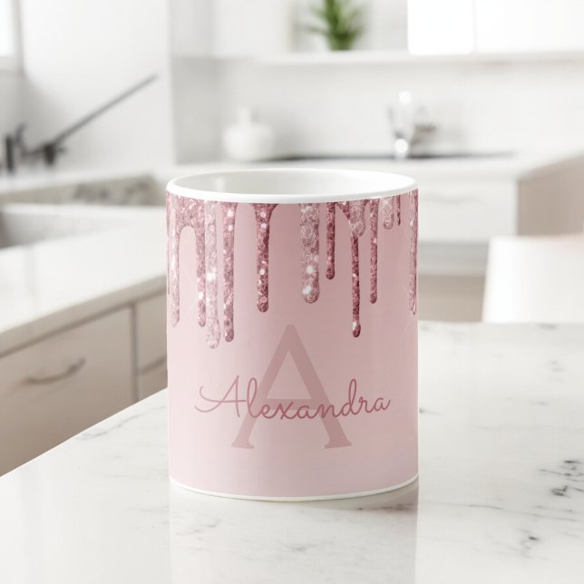 Taza De Café Oro Rosa Brillo Purpurina Monograma Nombre e Inici (Subido por el creador)