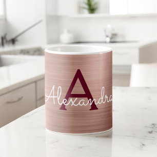 Taza De Café Oro Rosa - Monograma metálico rosa y nombre inicia