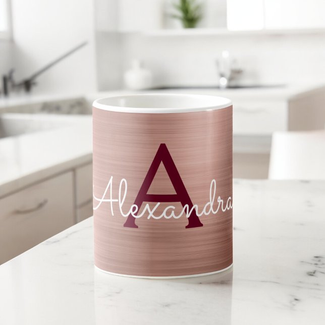 Taza De Café Oro Rosa - Monograma metálico rosa y nombre inicia (Subido por el creador)
