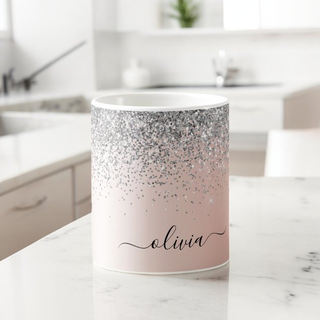 Taza De Café Oro Rosa - Monograma plateado Purpurina rosado Rub (Subido por el creador)