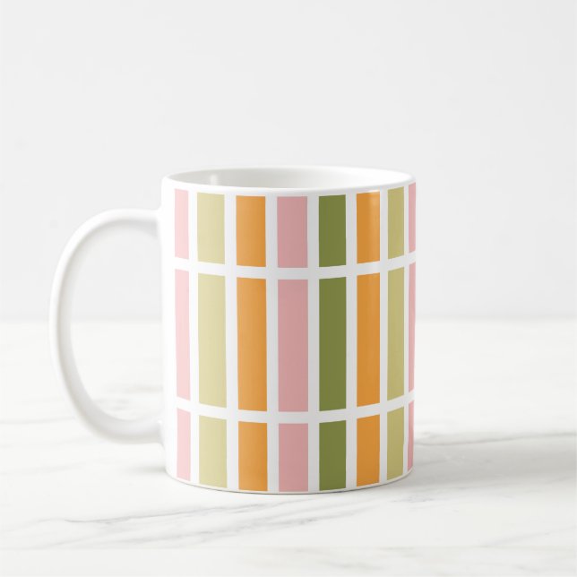 Taza De Café Oro rosa naranja y franjas verdes (Izquierda)