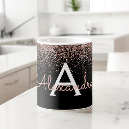 Taza De Café Oro Rosa - Nombre de Monograma con Brillo Rosa