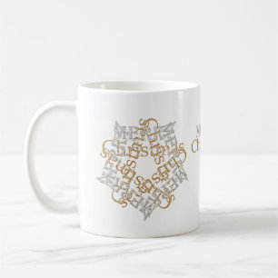 Taza De Café Oro, Silver Feliz Navidad Caligrafía Estrella Arte