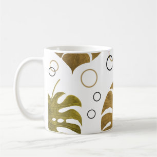 Taza De Café Oro tropical: acuarela de hoja de monstera