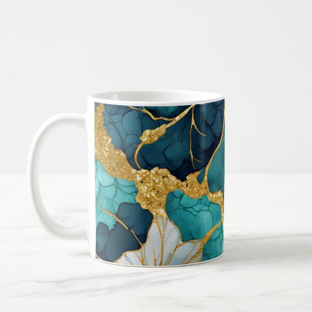 Taza De Café Oro Verde azulado floral japonés (Izquierda)