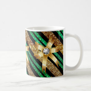 Taza De Café Oro verde y Purpurina negro de imitación de oro de