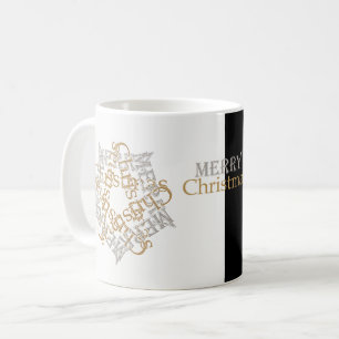 Taza De Café Oro vintage, plata Feliz Navidad Negro, blanco