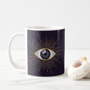 Taza De Café Oro y Mística Violeta Ojo Místico Nazar Mati