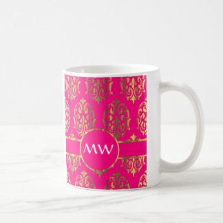 Taza De Café Oro y modelo rosado fucsia del damasco