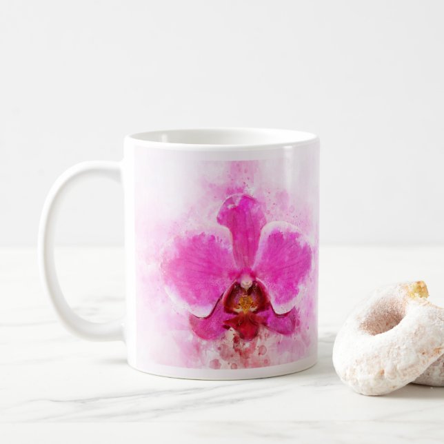 Taza De Café Orquídea acuarela - wb rosa 02 (Con donut)