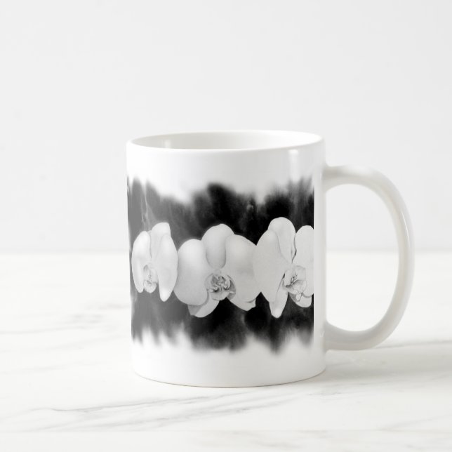 Taza De Café Orquídea blanca negra pintando flores tropicales (Derecha)