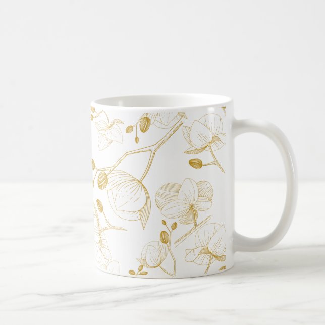 Taza De Café Orquídea dorada y blanca elegante, moderna (Derecha)