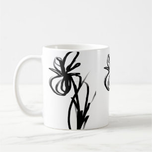 Taza De Café Orquídea en blanco y negro abstracto
