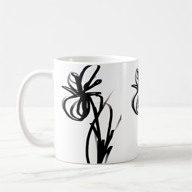 Taza De Café Orquídea en blanco y negro abstracto (Izquierda)