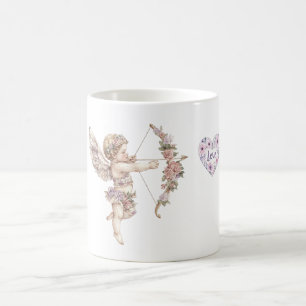 Taza De Café Orquídea Flecha de Cupido de Amor Corazón Floral P