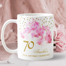 Taza De Café Orquídea Rosa Acuarela Dorada Purpurina 70 cumplea