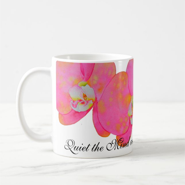 Taza De Café Orquídea rosa romántica acuarela tropical floral (Izquierda)
