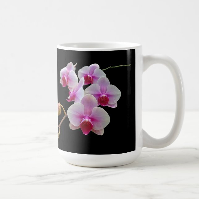 Taza De Café Orquídeas de polillas rosadas en negro - Falenopsi (Derecha)
