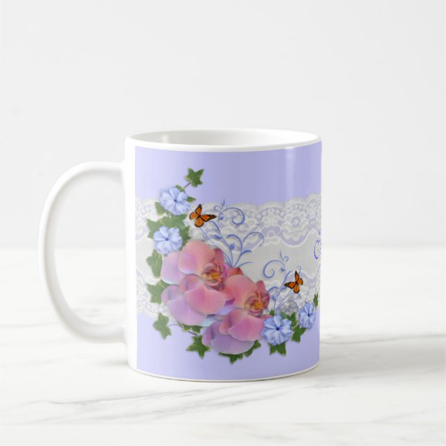 Taza De Café Orquídeas florales personalizadas Mug (Izquierda)