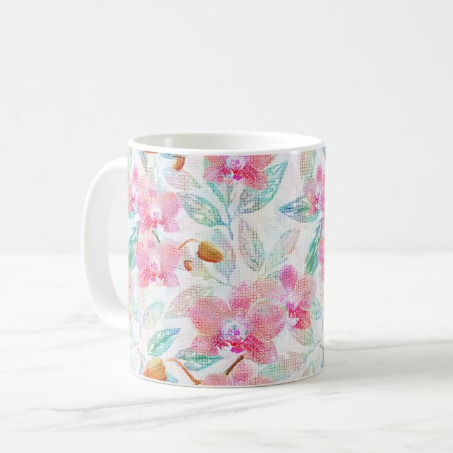 Taza De Café Orquídeas rosadas. (Anverso izquierdo)