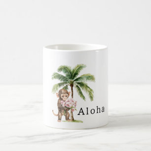 Taza De Café Orquídeas Rosadas Tropicales Flores Mono Aloha