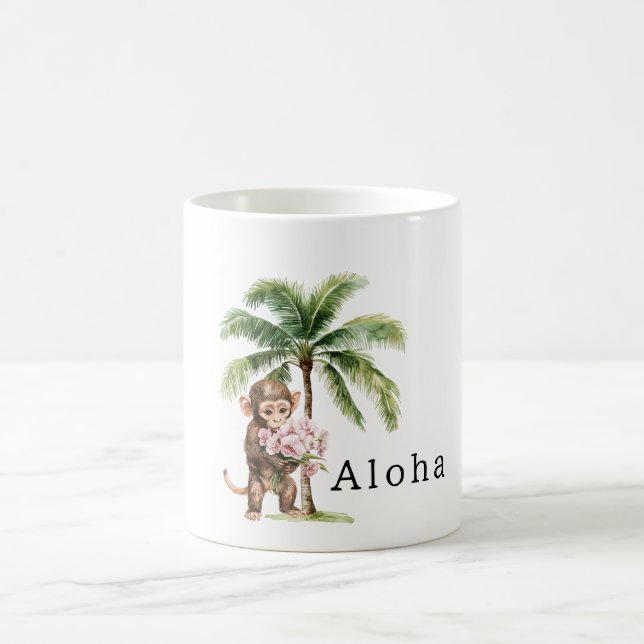 Taza De Café Orquídeas Rosadas Tropicales Flores Mono Aloha (Centro)