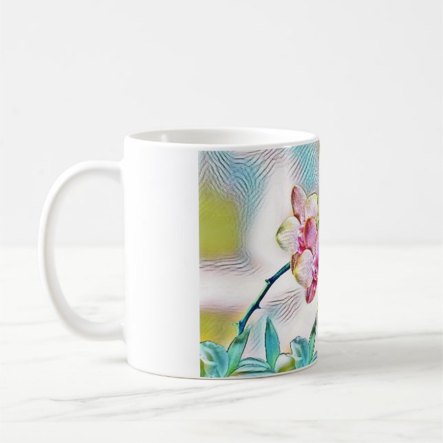 Taza De Café Orquídeas rosas, flores y mariposas (Izquierda)