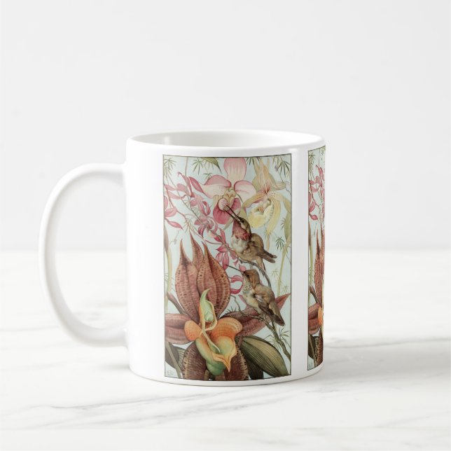 Taza De Café Orquídeas tropicales, flores y colibríes (Izquierda)