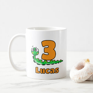 Taza De Café Oruga Verde Adorable Cumpleaños 3 Nombre Personali